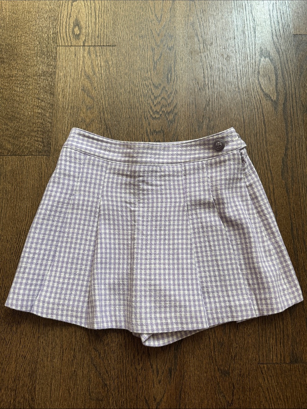 Zara Lilac and White Pleated Gingham Skort